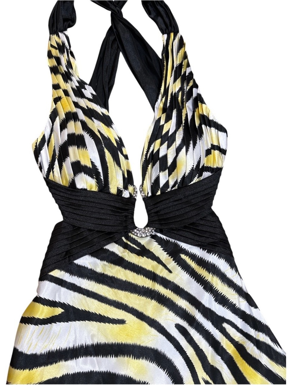 Caché Y2K Zebra Halter Maxi Gown Open Back Prom Formal Dress Sz 10 NWT - Picture 6 of 14